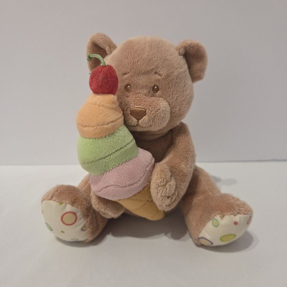 Baby Ganz Rattle Ice Cream Parlor Bear Stuffed Animal Plush 7" BG1559